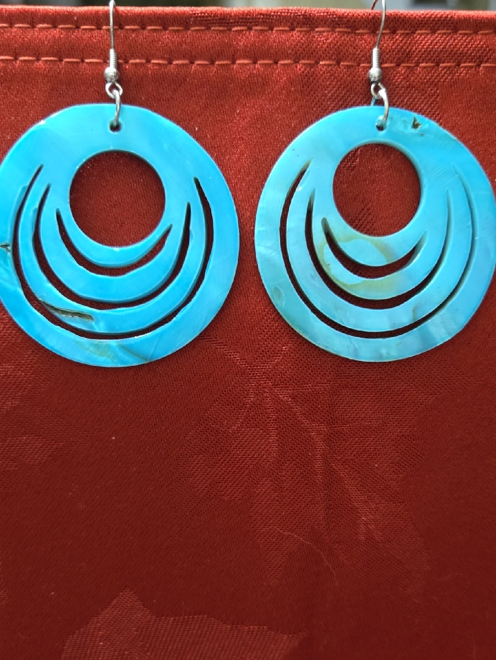 Turquoise Blue Acrylic Circle Cutout Dangle Earrings